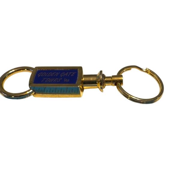 Golden Gate Tours 1996 Snap-Apart Keyring Gold Tone Blue Inset Vintage - Picture 3 of 8